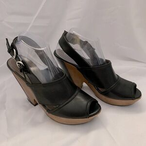 DKNYC Black Leather Platform Wedge